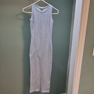 See You Monday Light Blue Textured Fitted Midi Dress